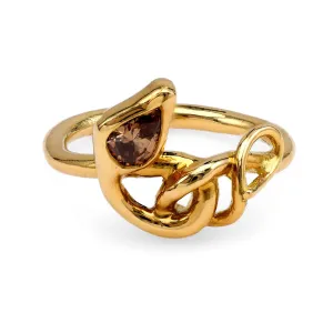 18k Yellow Gold Snake Ring with Champagne Diamond