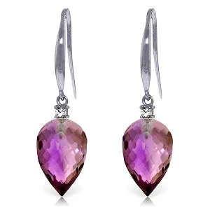 19.1 Carat 14K Solid White Gold Fish Hook Earrings Diamond Amethyst