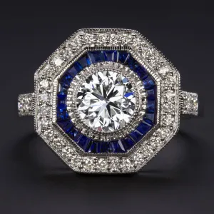 1ct GIA CERTIFIED G SI2 DIAMOND SAPPHIRE RING VINTAGE STYLE TARGET HALO COCKTAIL