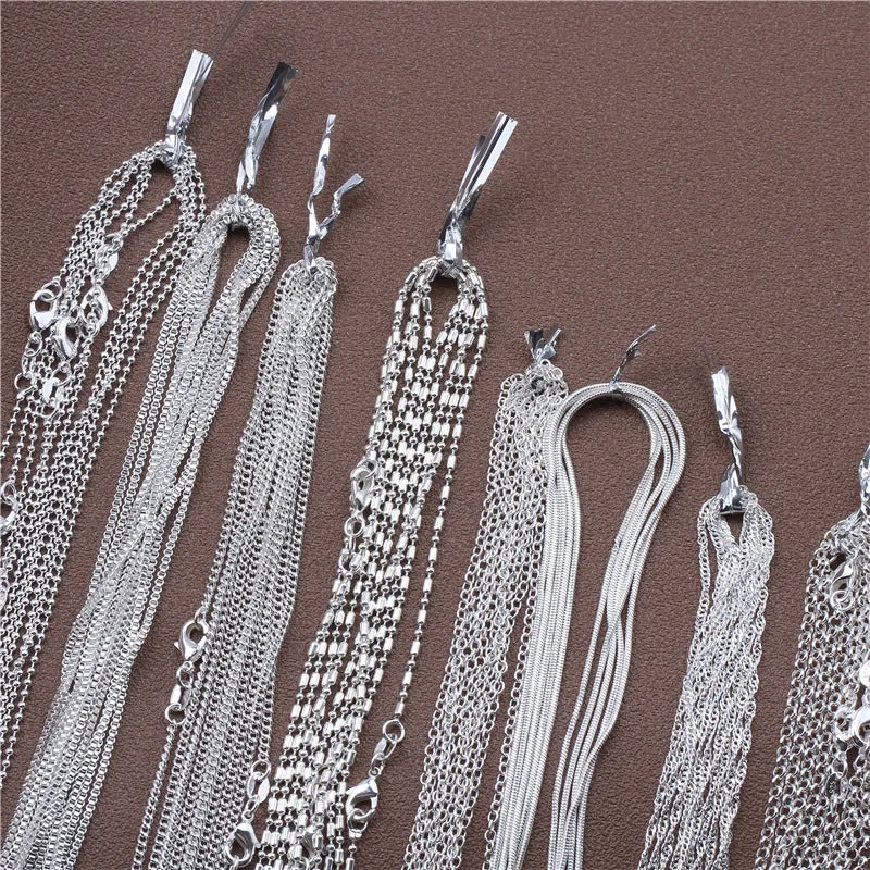 1pcs 925 Sterling Silver 16-30 Inches Rolo Bead Figaro Chain Necklace for Men Women 9 Designs Fashion Jewelry