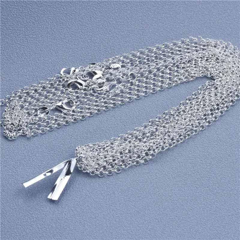 1pcs 925 Sterling Silver 16-30 Inches Rolo Bead Figaro Chain Necklace for Men Women 9 Designs Fashion Jewelry