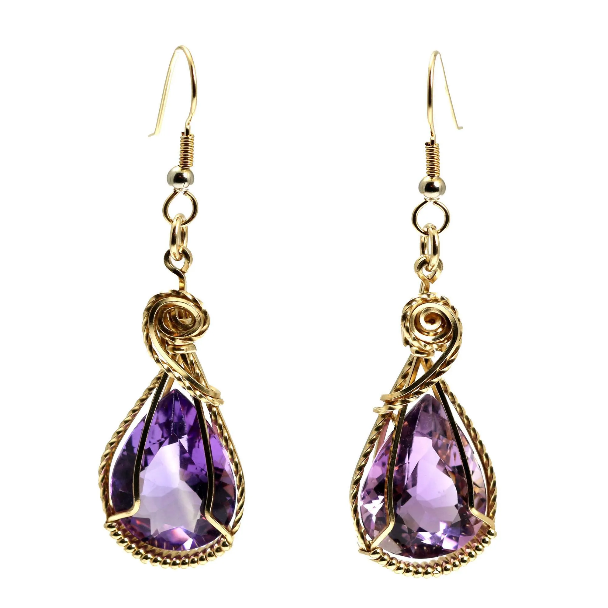 24 CT Amethyst 14K Gold-filled Wire Wrapped Earrings