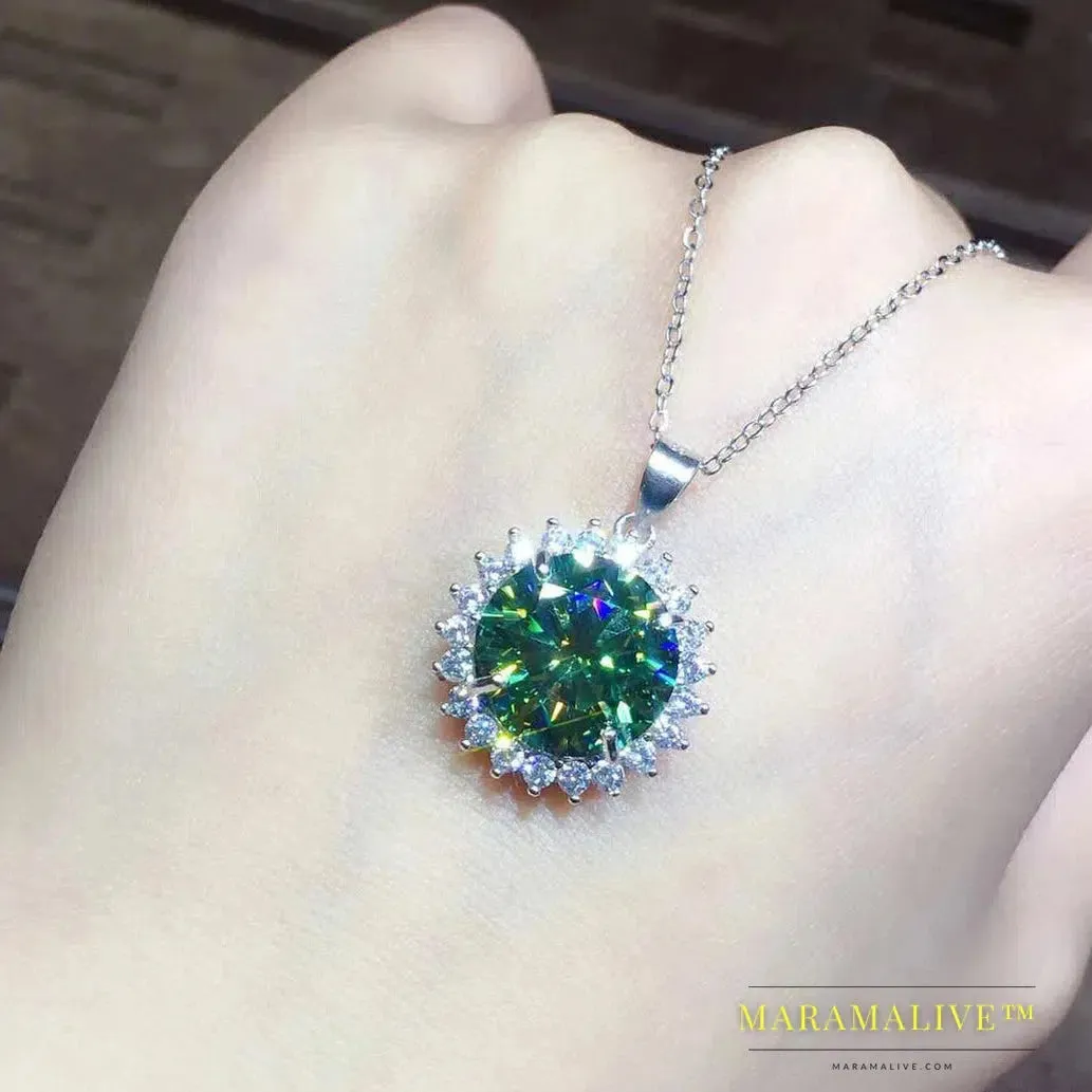 2ct Green Moissanite Silver Wedding Necklace Gift Charm