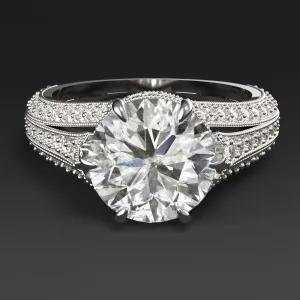 3 CARAT DIAMOND COCKTAIL RING BIG NATURAL ROUND BRILLIANT CUT PAVE WHITE GOLD