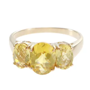 3.38CTW Oval Citrine 3 Stone Cocktail Ring Solid 14k Yellow Gold