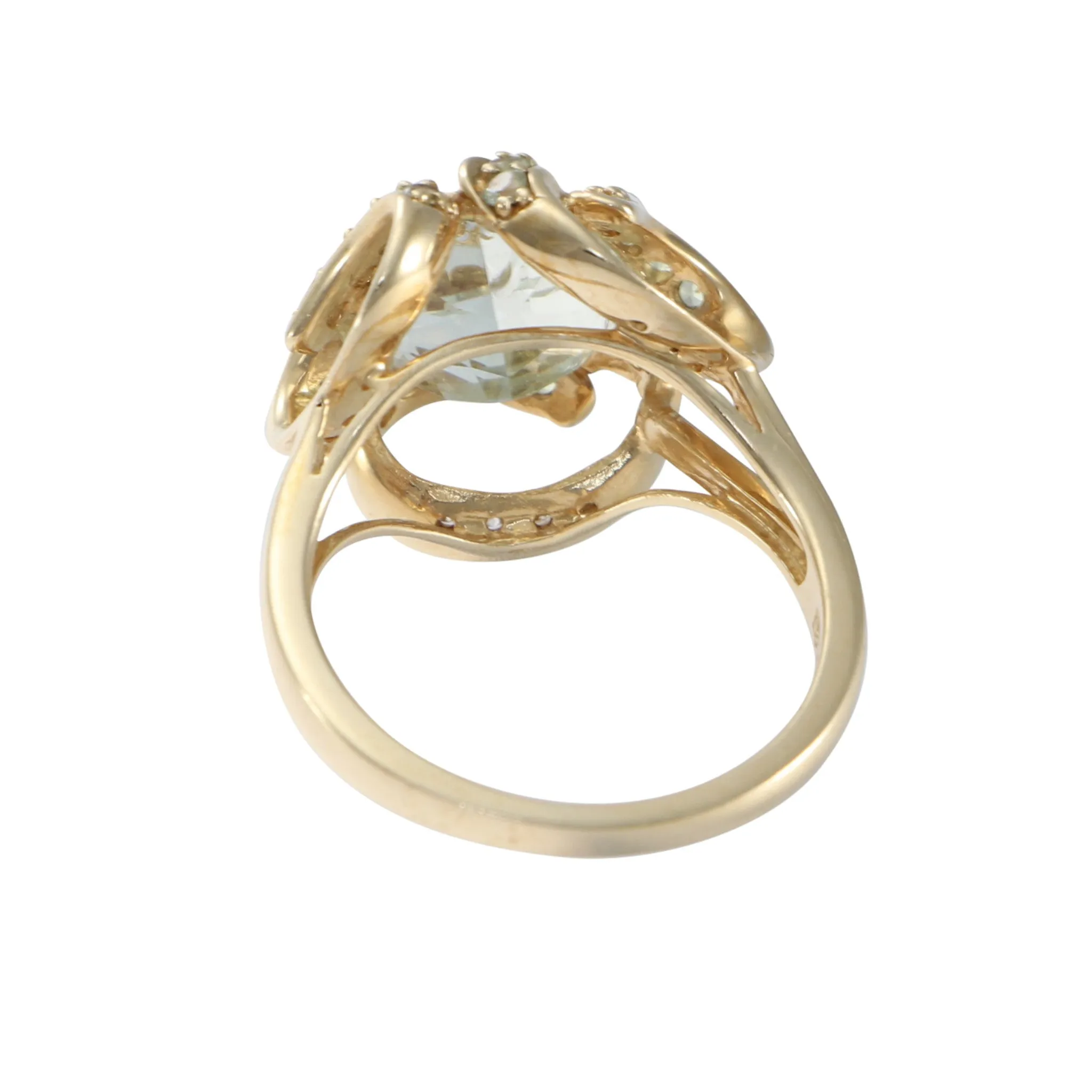 4.04CTW Trillion Prasiolite Diamond Cocktail Ring 14k Yellow Gold Open Heart