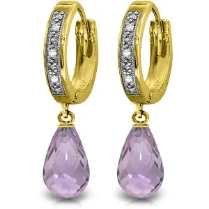 4.54 Carat 14K Solid Yellow Gold Tres Chic Amethyst Diamond Earrings