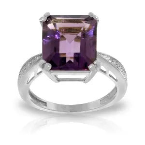 5.62 Carat 14K Solid White Gold Ring Natural Diamond Amethyst