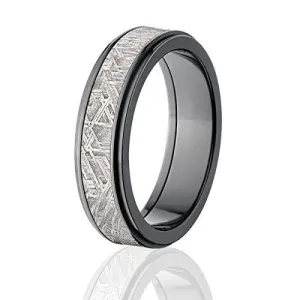 6mm Black Meteorite Wedding Band, Meteorite Rings w/ Comfort Fit