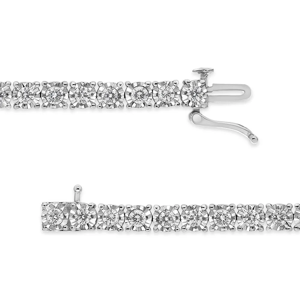 .925 Sterling Silver 3.0 Cttw Diamond Illusion-Set Miracle Plate Tennis Bracelet