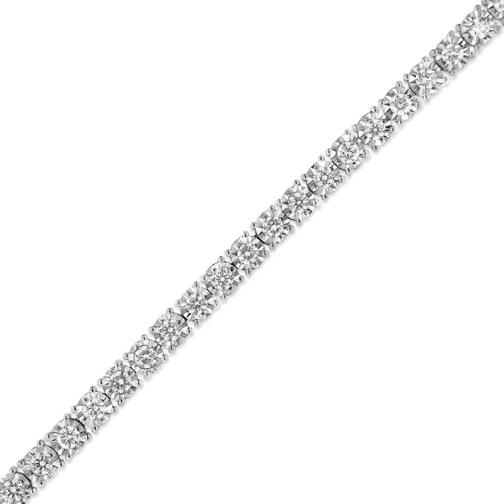 .925 Sterling Silver 3.0 Cttw Diamond Illusion-Set Miracle Plate Tennis Bracelet