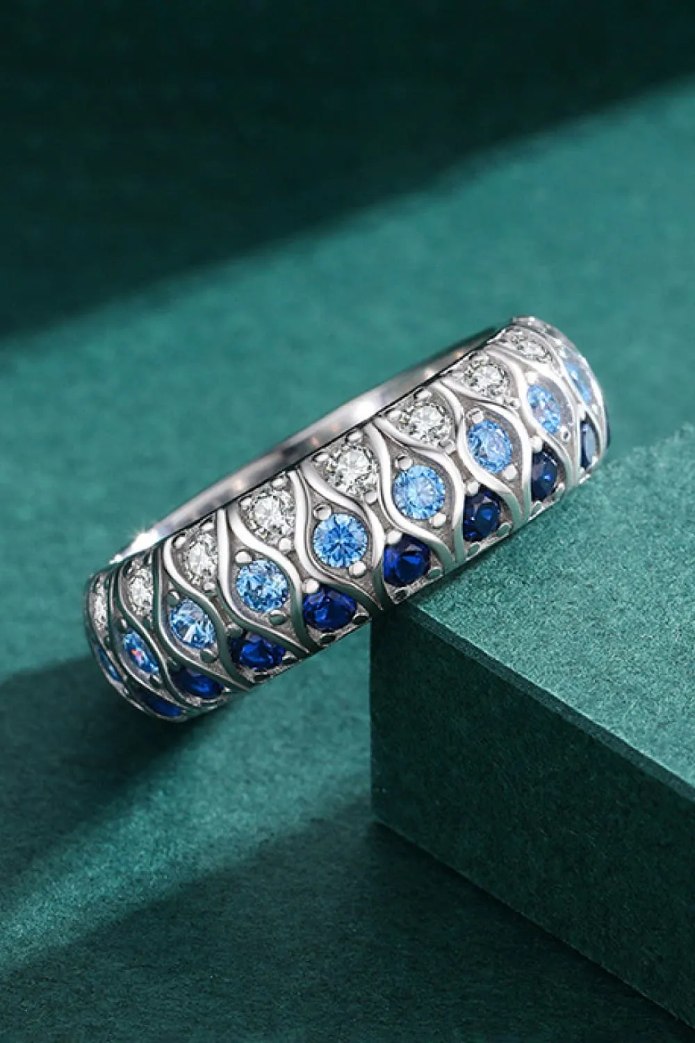 925 Sterling Silver Triple Row Zircon Ring