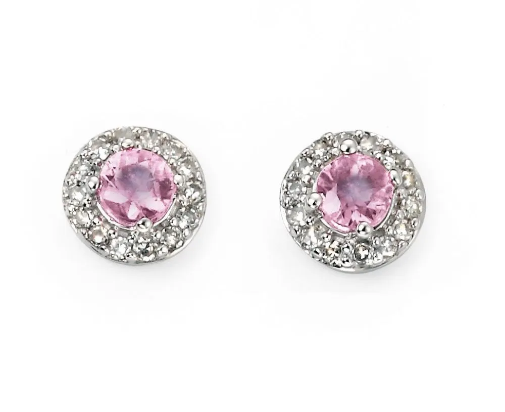 9ct White Gold Diamond & Pink Sapphire Stud Earrings