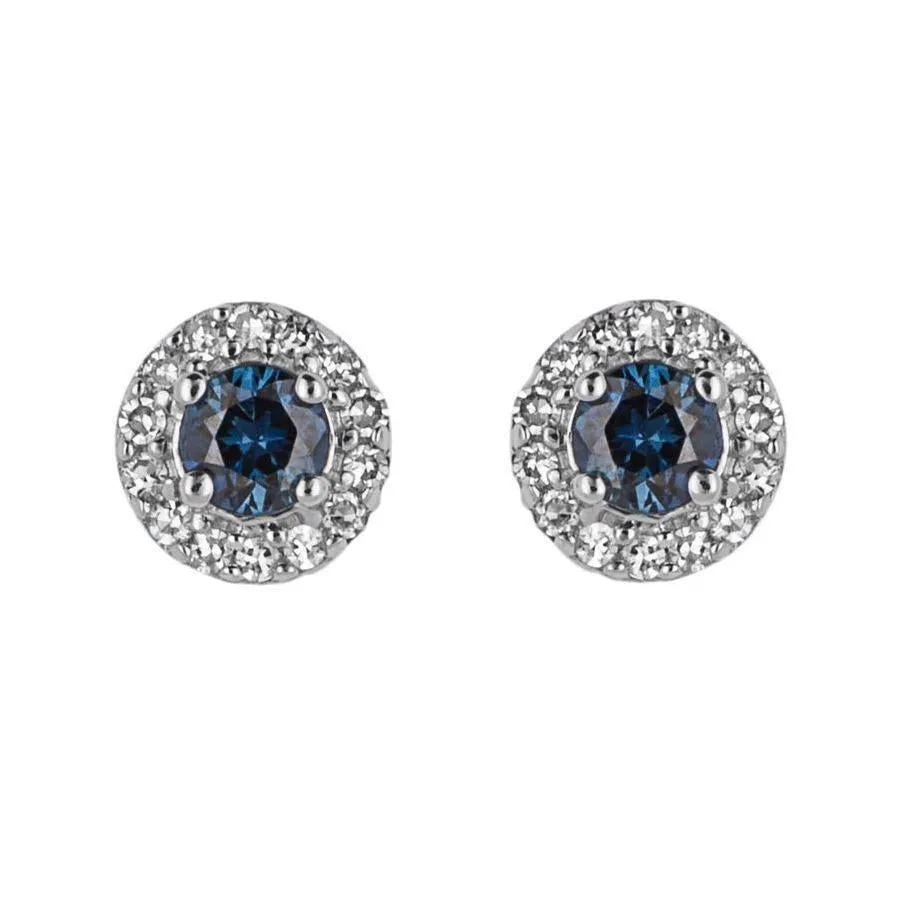 9ct White Gold Round Sapphire & Diamond Cluster Stud Earrings