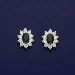 9ct White Gold Sapphire & Diamond Oval Cluster Stud Earrings