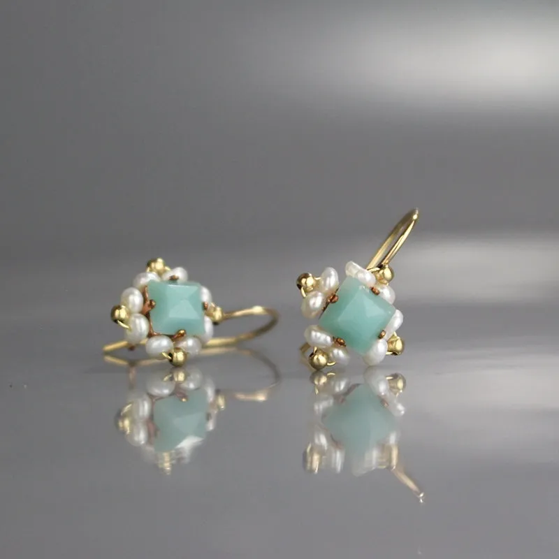 Amazonite Pearl Victoria Earrings