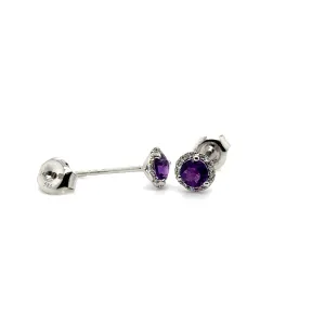 Amethyst & Diamond Halo White Gold Studs