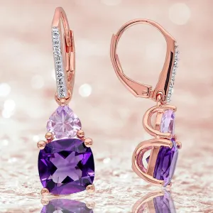 Amethyst and Tanzanite Duo Stone Dangling Leverback Earrings