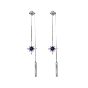 Amethyst and White Sapphire Front/Back Dangle Earrings in Silver