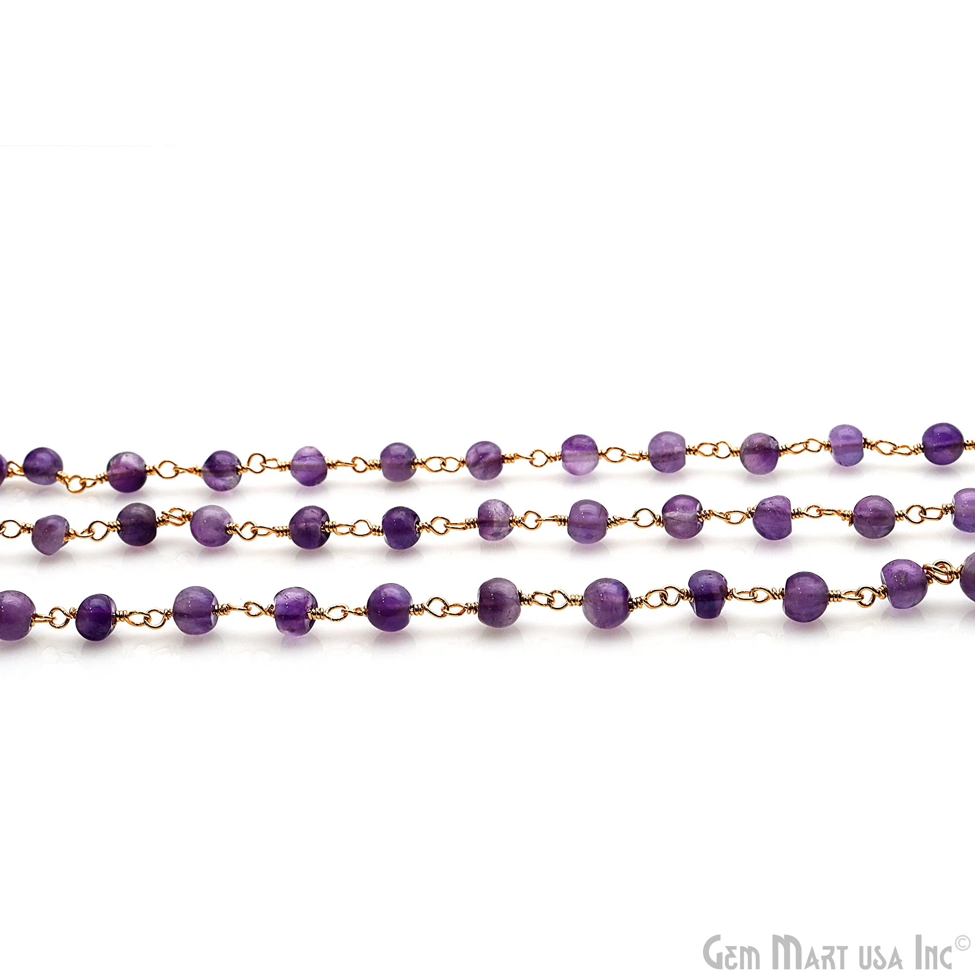 Amethyst Cabochon 4-5mm Gold Wire Wrapped Rosary Chain