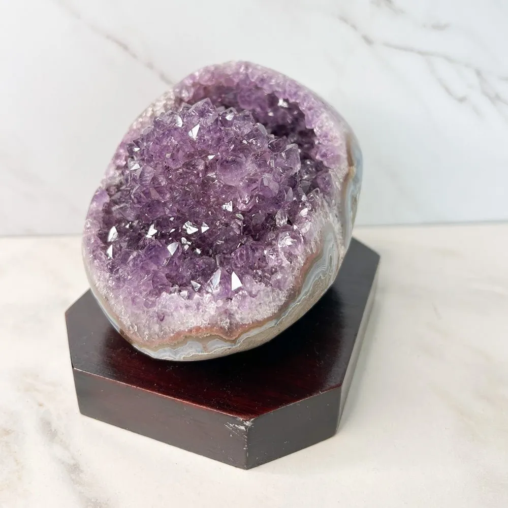 Amethyst Cluster on Wood Base