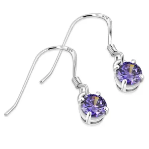 Amethyst CZ Round Sterling Silver Dangling Earrings