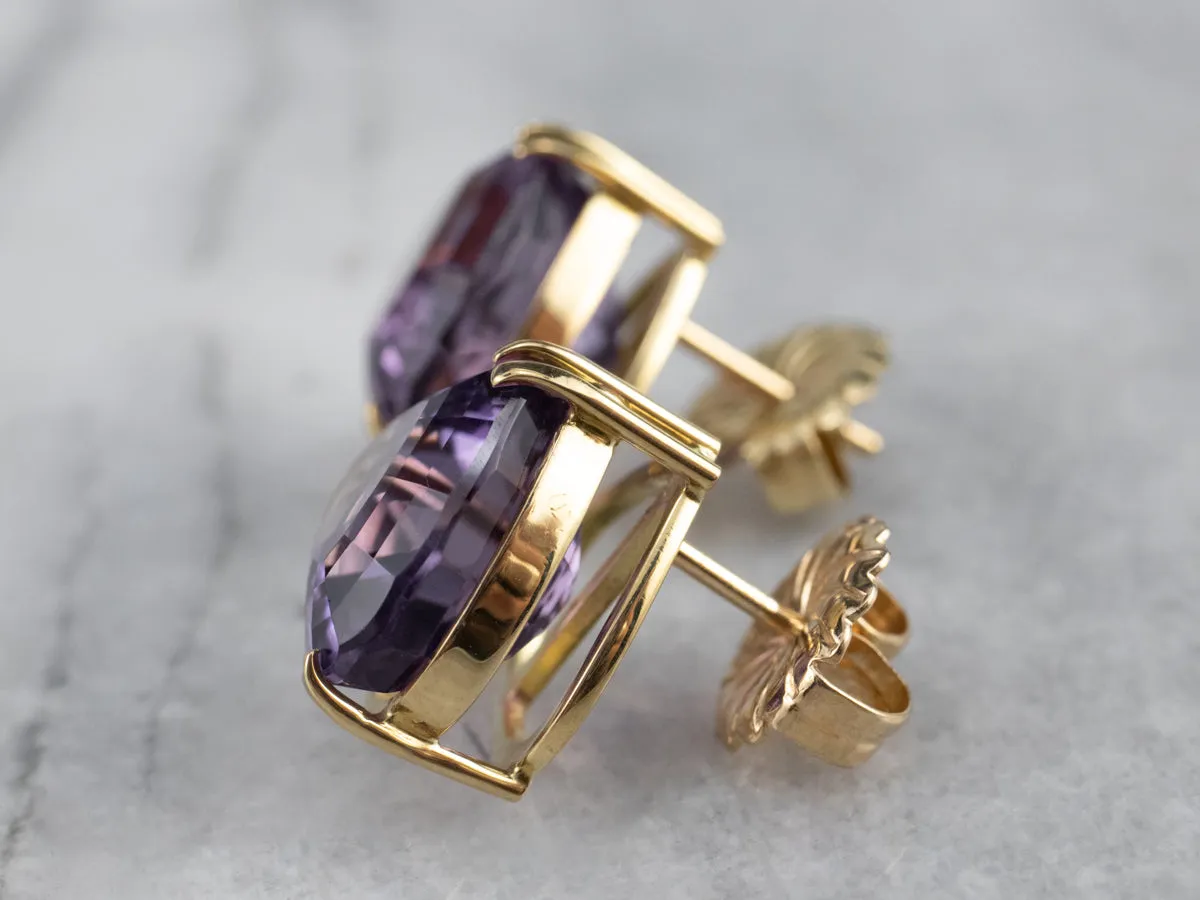 Amethyst Gold Statement Stud Earrings