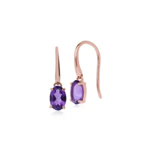 Amethyst Ohrring, 9 Karat Rosegold Klassisch Amethyst 4 Klaue Oval Ohrhänger