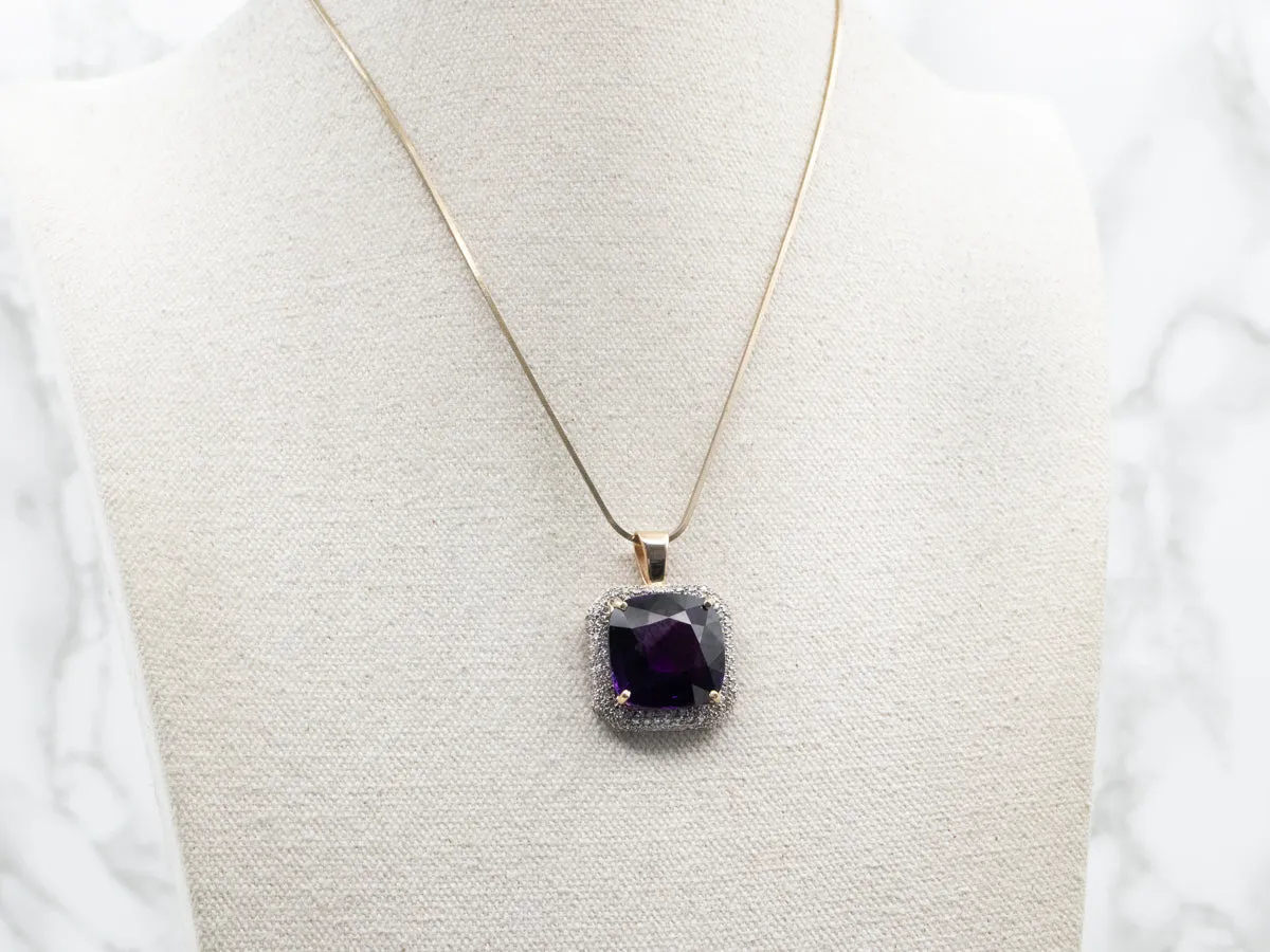 Amethyst Pendant with Diamond Halo