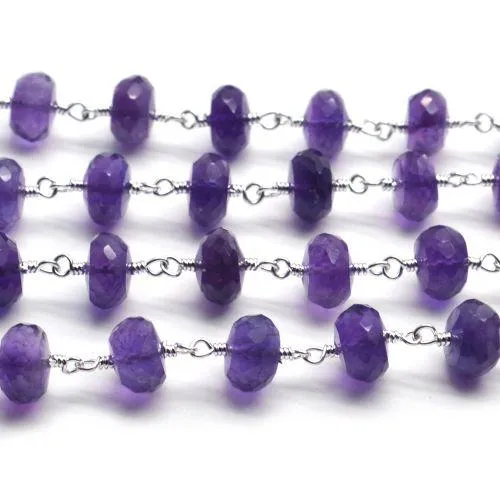 Amethyst Silver Plated Wire Wrapped Beads Rosary Chain