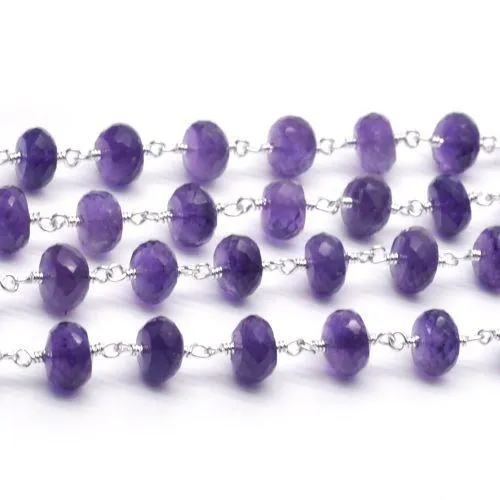 Amethyst Silver Plated Wire Wrapped Beads Rosary Chain