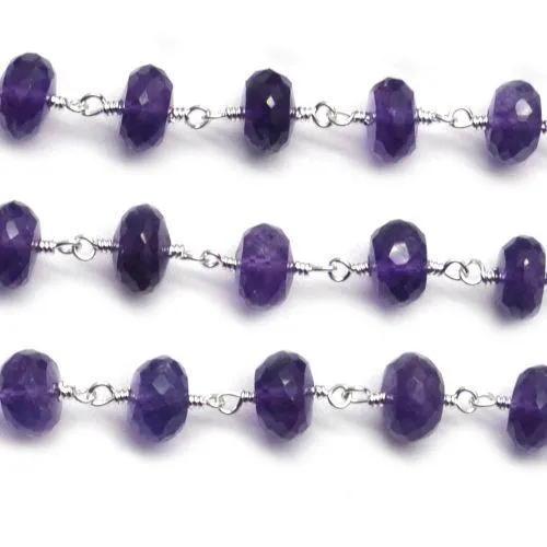 Amethyst Silver Plated Wire Wrapped Beads Rosary Chain