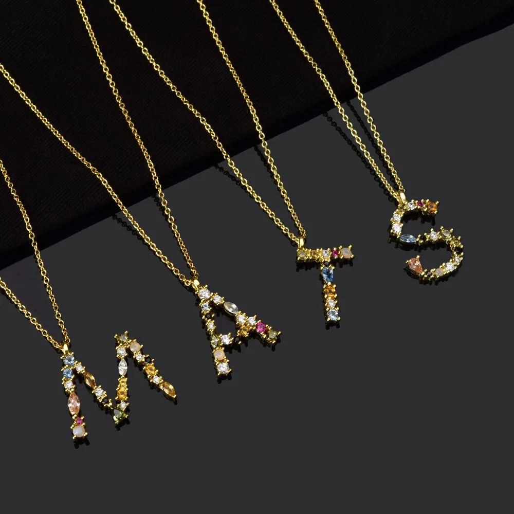 ANDYWEN 925 Sterling Silver Gold Letter M Pendant Initial F Alphabet Necklace Monogram Opals 2020 Women Accessories Jewelry