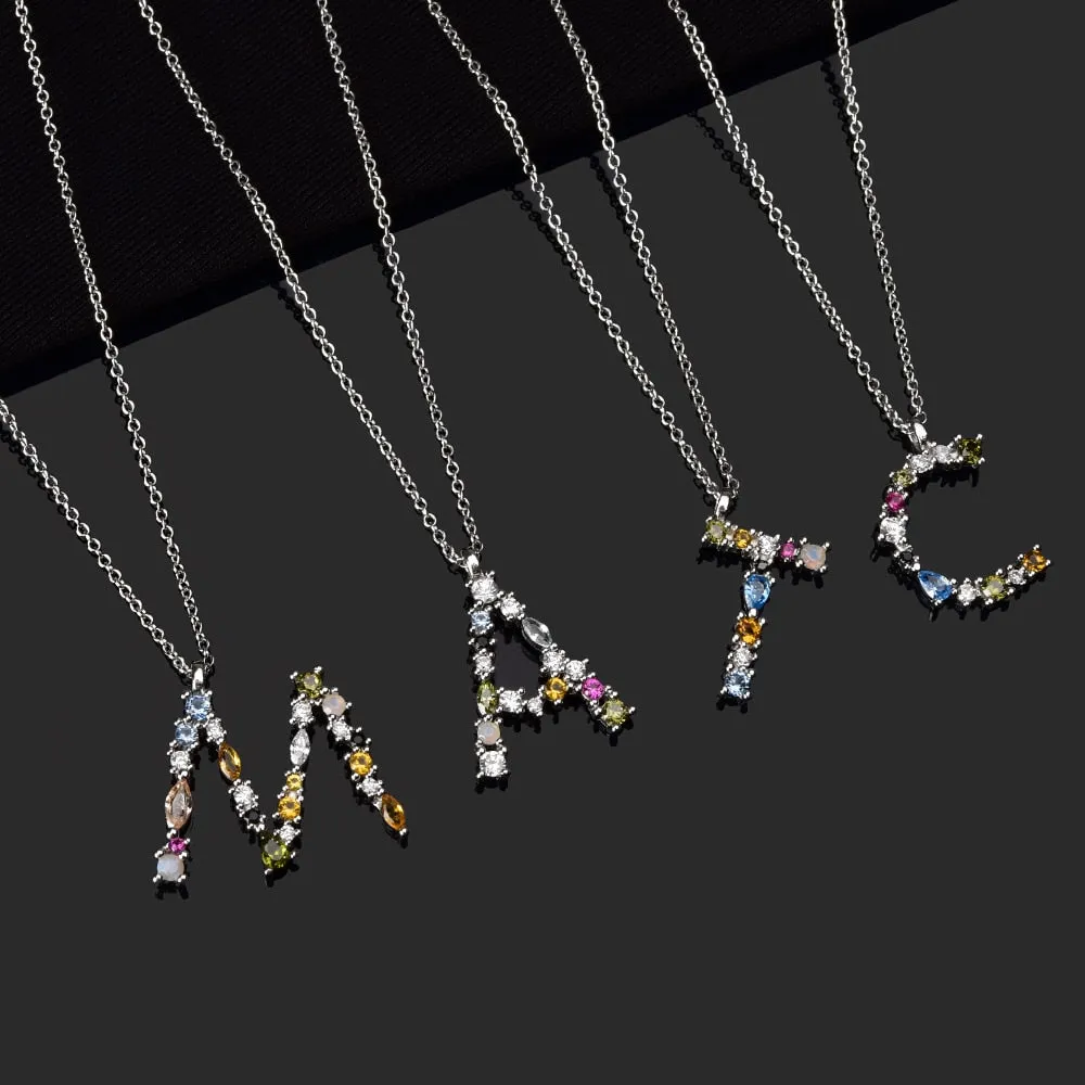 ANDYWEN 925 Sterling Silver Gold Letter M Pendant Initial F Alphabet Necklace Monogram Opals 2020 Women Accessories Jewelry