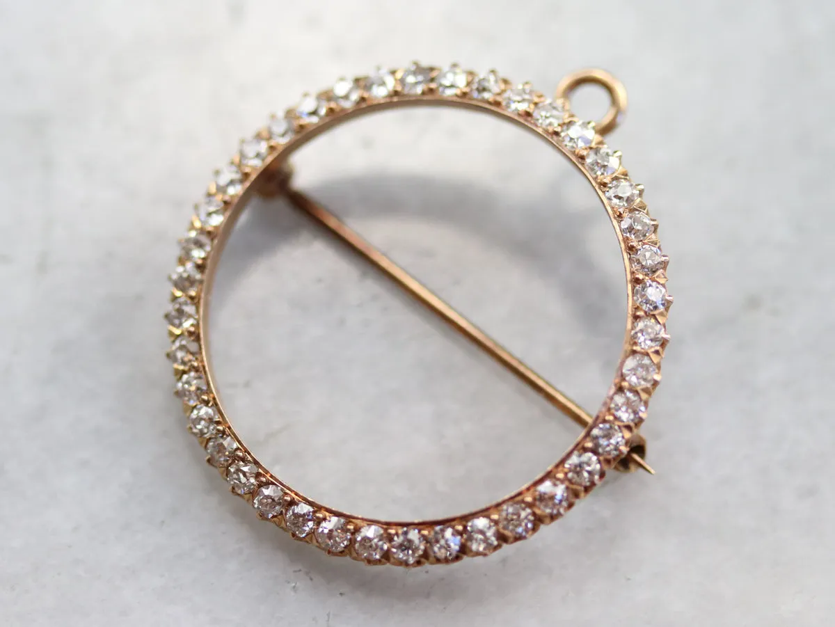 Antique Old Mine Cut Diamond Circle Pin