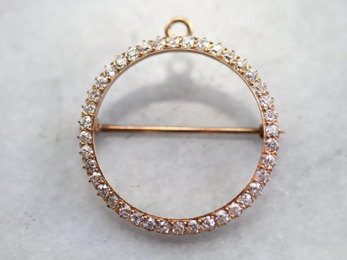 Antique Old Mine Cut Diamond Circle Pin