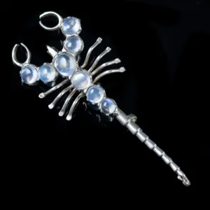 Antique Victorian 4.5Ct Moonstone Scorpion Brooch Silver Circa 1880