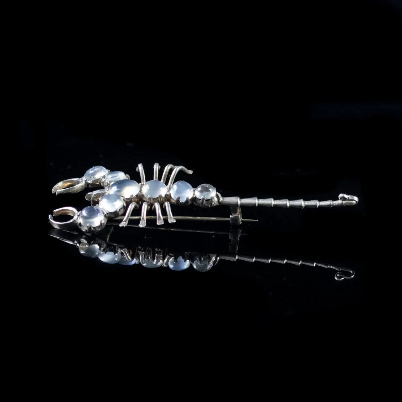 Antique Victorian 4.5Ct Moonstone Scorpion Brooch Silver Circa 1880