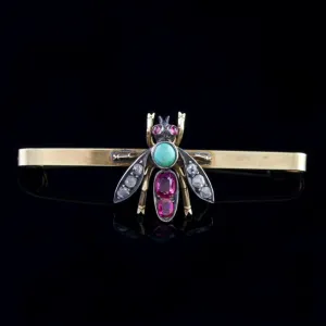 Antique Victorian Insect Brooch Diamond Ruby Turquoise Circa 1900