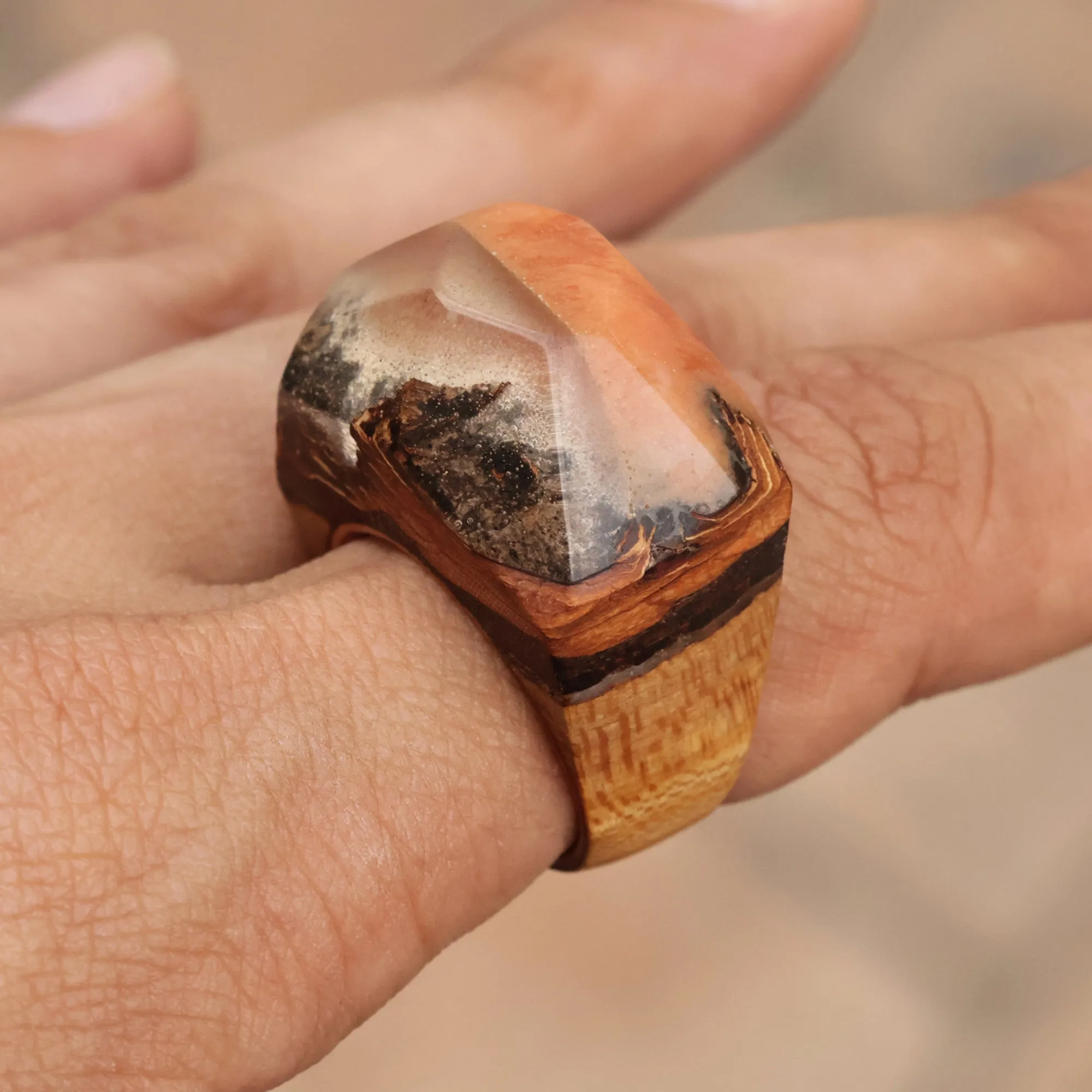 Apricot Wood and Resin Cocktail Ring Handcrafted in Armenia - Mesmerizing Beauty | NOVICA