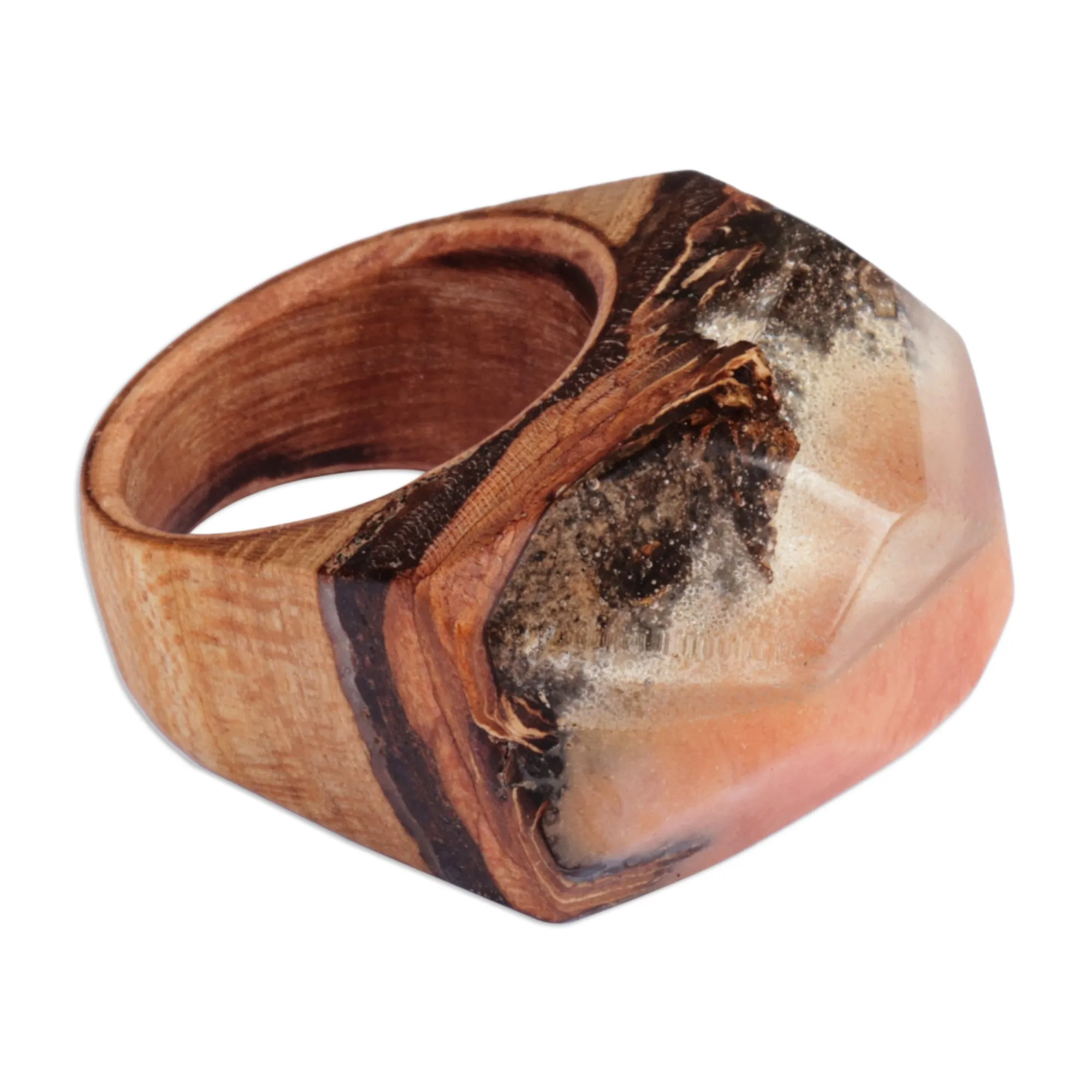 Apricot Wood and Resin Cocktail Ring Handcrafted in Armenia - Mesmerizing Beauty | NOVICA