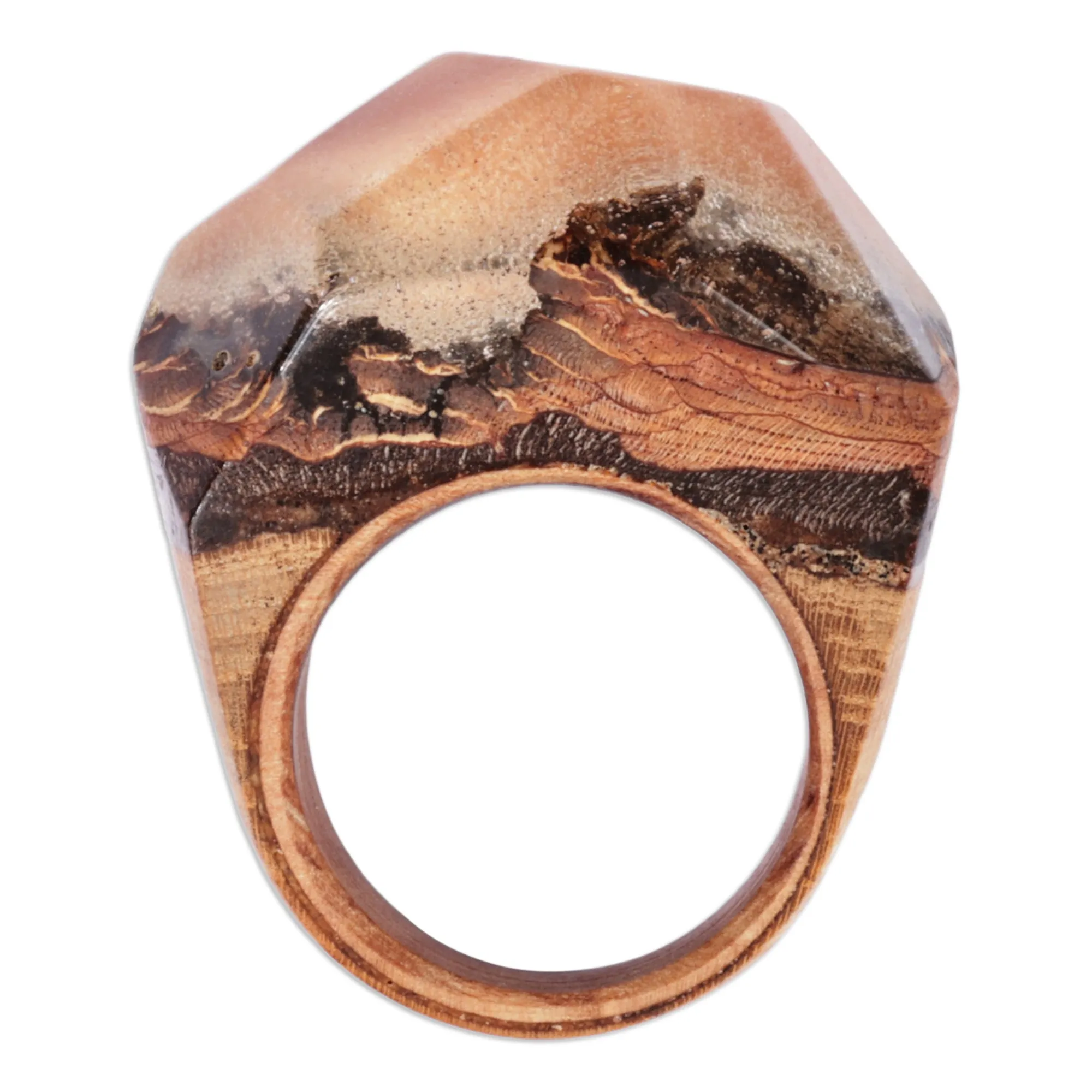 Apricot Wood and Resin Cocktail Ring Handcrafted in Armenia - Mesmerizing Beauty | NOVICA