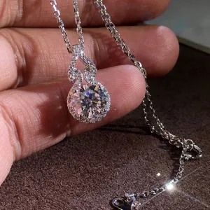 Arrivals White Gold Color Teardrop Cut Four Claws Zircon CZ Full Paved Clear Crystal Box Chain Pendant Necklace