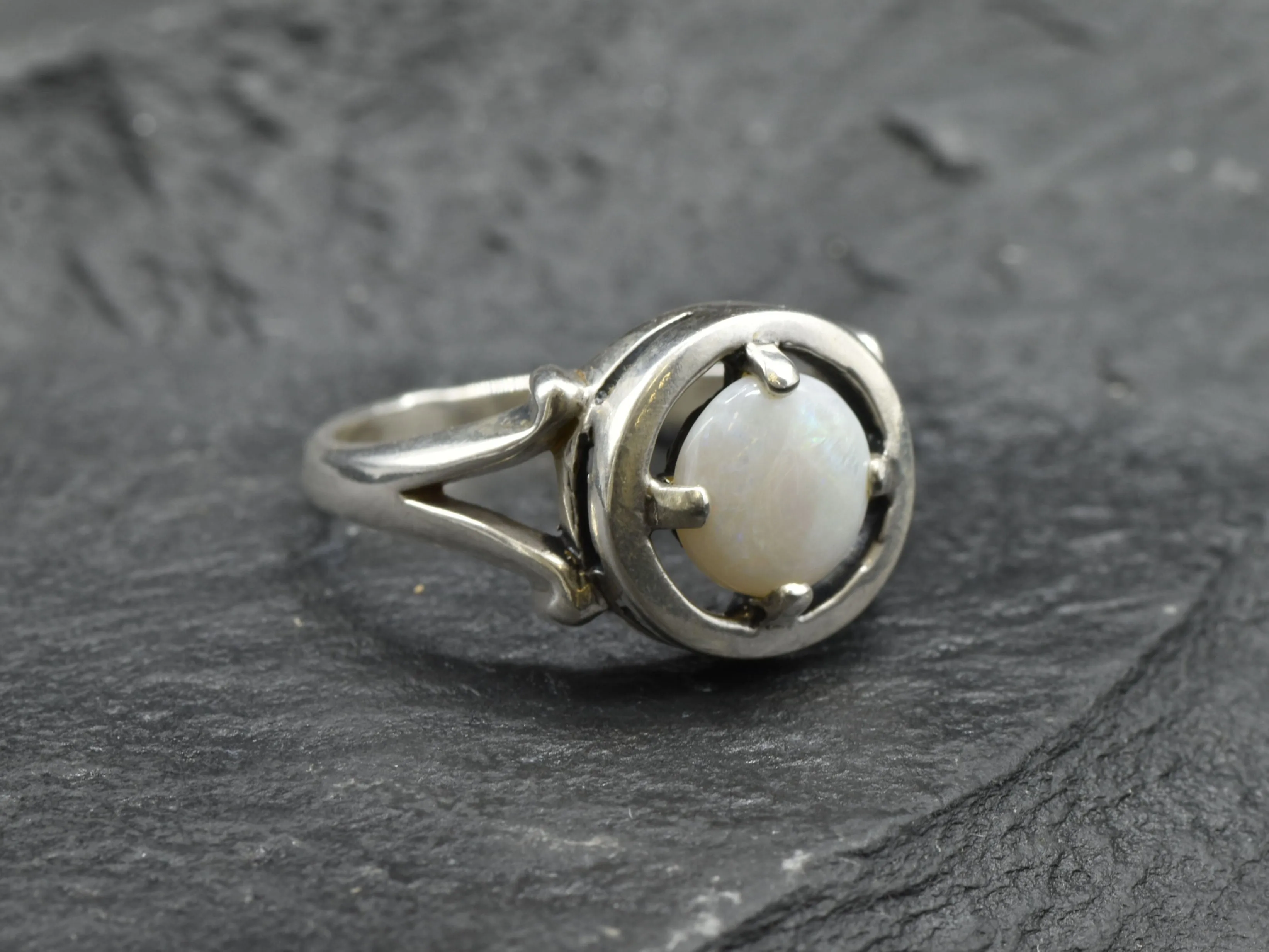 Australian Opal Ring - Large Opal Ring - White Vintage Ring