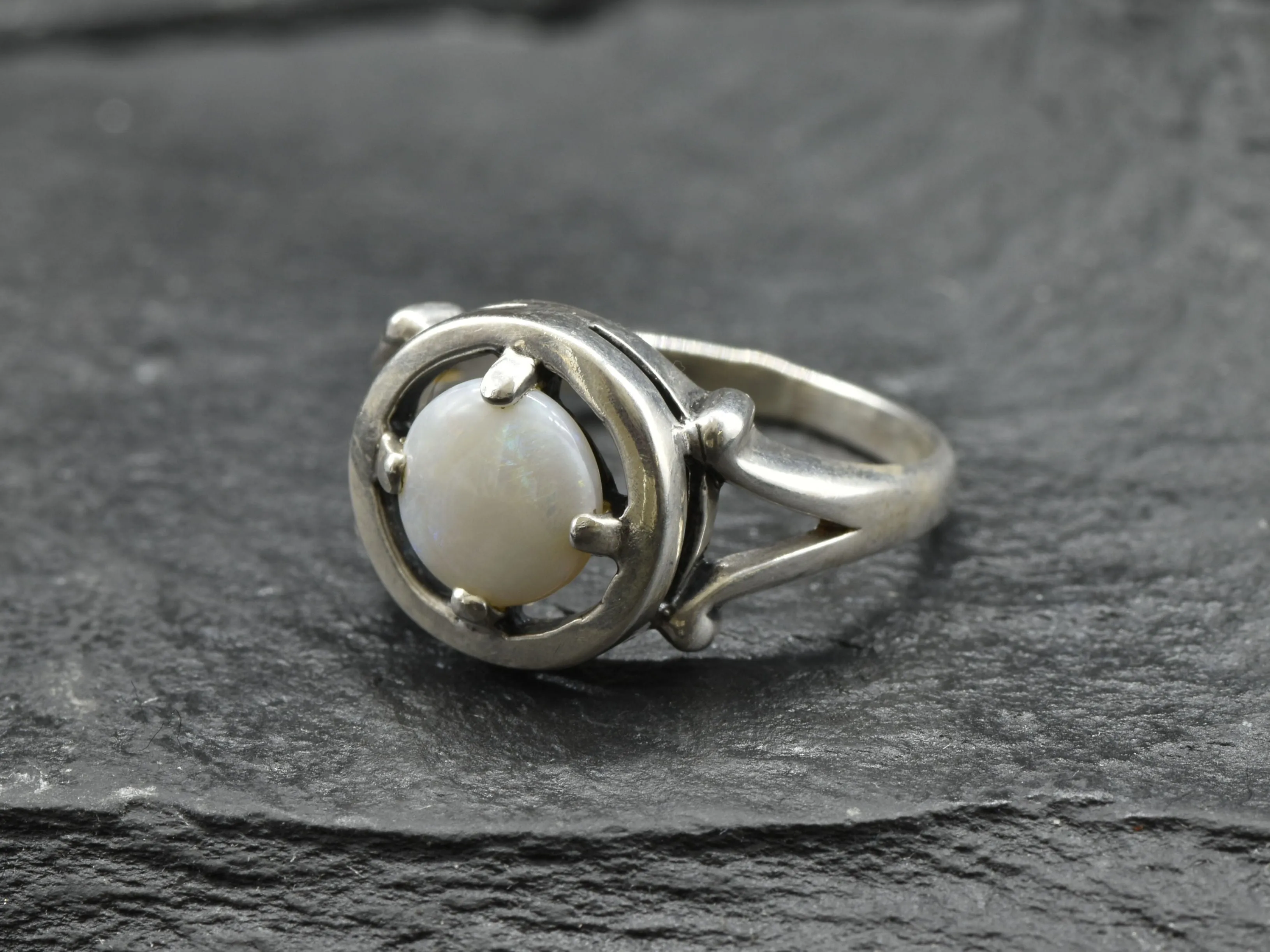 Australian Opal Ring - Large Opal Ring - White Vintage Ring