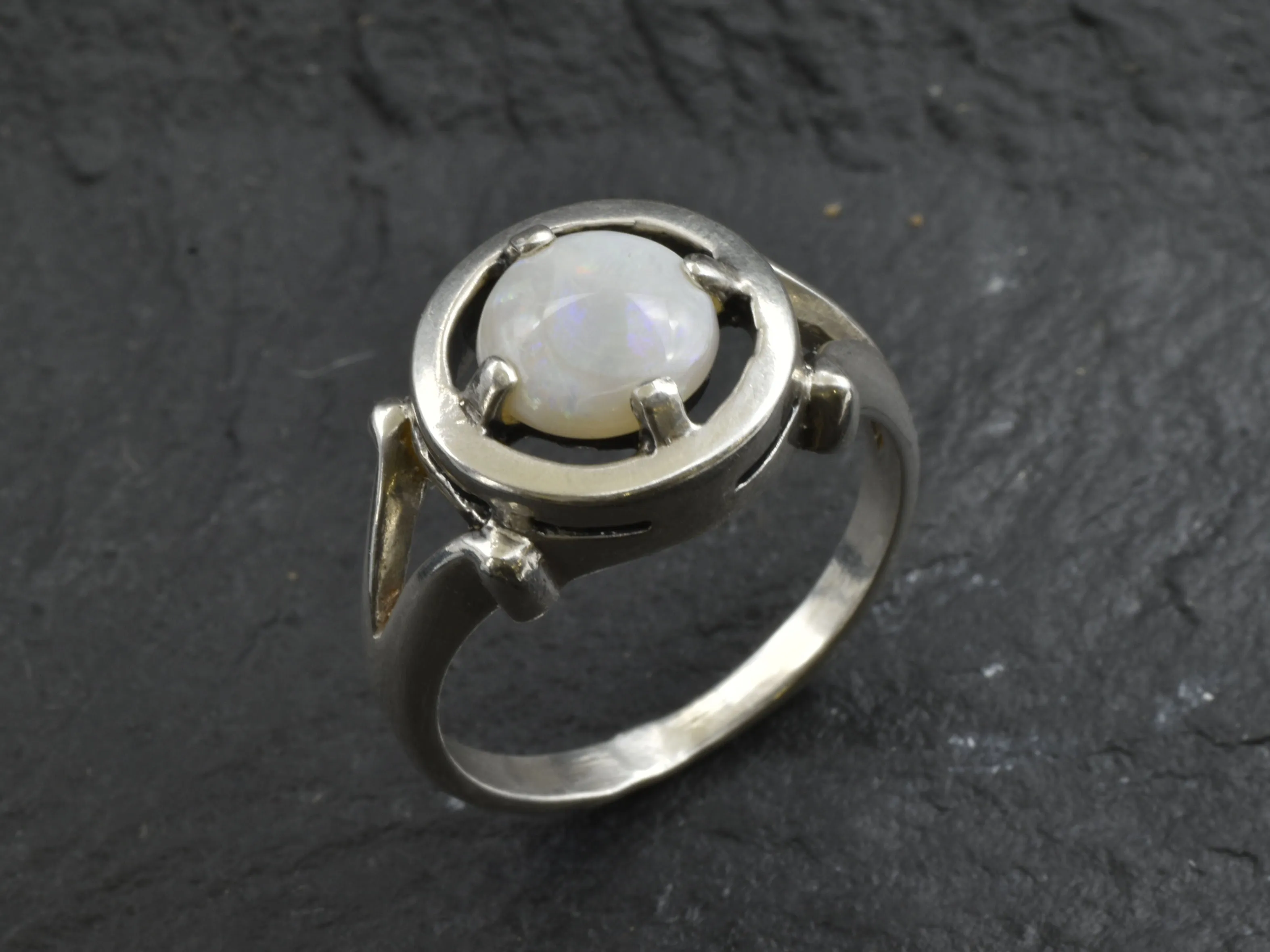 Australian Opal Ring - Large Opal Ring - White Vintage Ring