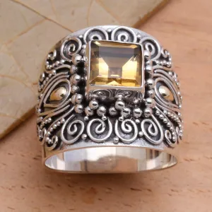 Bali Gold Accent Sterling Silver and Citrine Cocktail Ring - Sunny Window | NOVICA