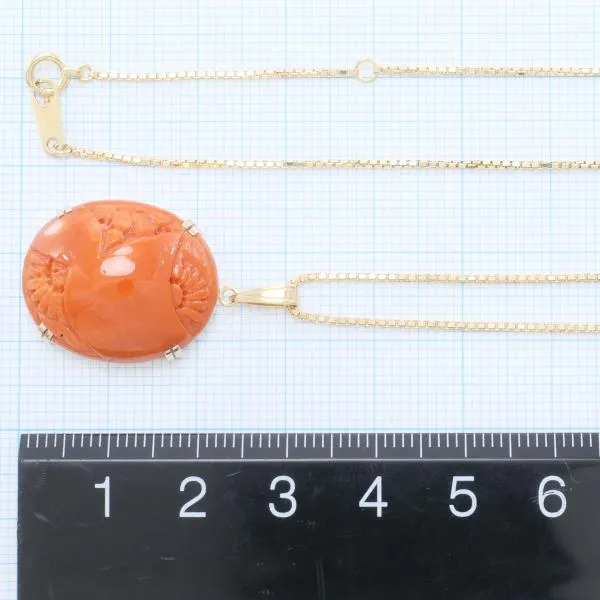 Beautiful 18K Yellow Gold Necklace with Natural Coral, approximately 7.9g and 40cm Length in Excellent Condition