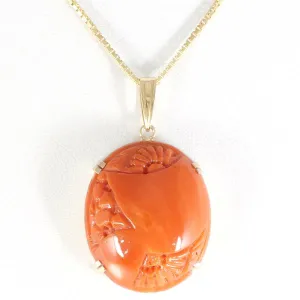 Beautiful 18K Yellow Gold Necklace with Natural Coral, approximately 7.9g and 40cm Length in Excellent Condition