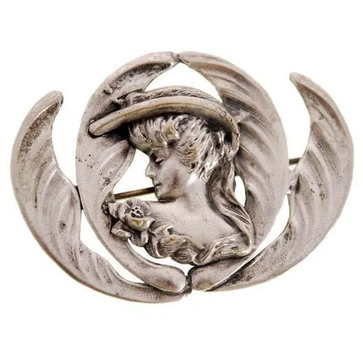 Beautiful Art Nouveau Repoussé Ladies Figural Floral Silver Plated